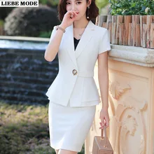 Aliexpress - Office Ladies 2 Piece Pencil Skirt Sets Women 2021 Summer Short Sleeve Blazer Jacket and Mini Skirt Bussiness Suit Black White