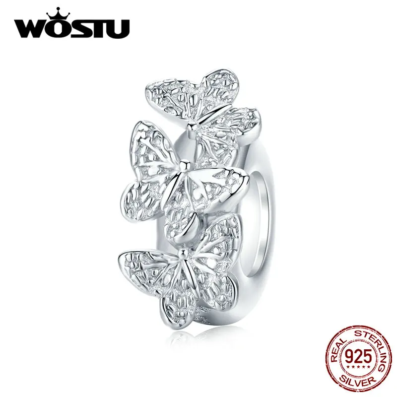 WOSTU 925 пробы серебряная тонкая Бабочка пробка силиконовая прокладка подходит для
