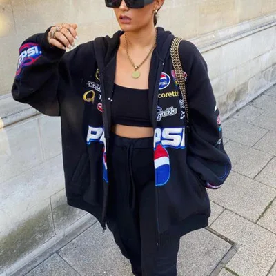 

Women's Coat 2021 New Spring and Autumn Printed Casual Loose Embroidery Patch Windbreaker Jacket Trend Fashion Hooded Jacket