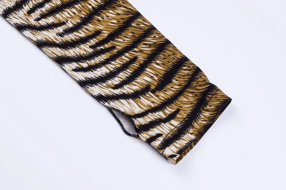 Women Romper Bodysuit Tiger Leopard Print Tops Long Sleeve Ladies ...