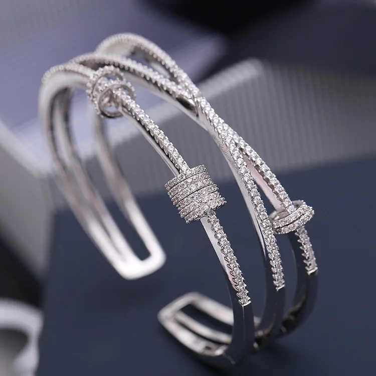 

fashion bracelets bangles for women with cubic zircon CZ stones good quality platinumwedding jewelry for ladies party gift