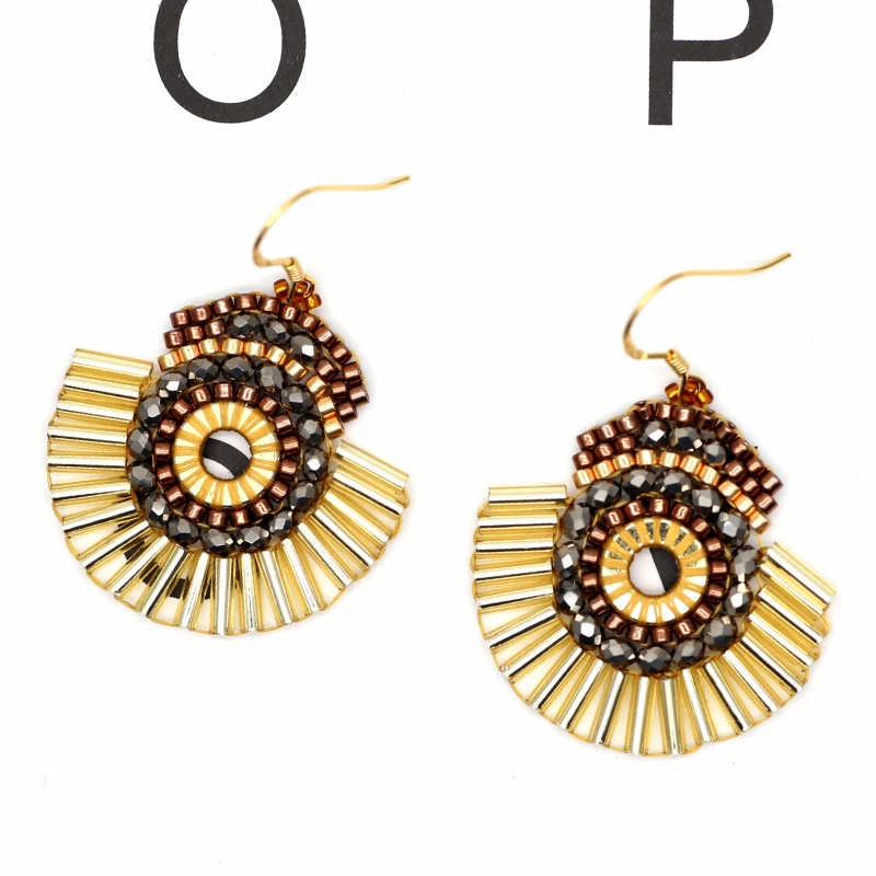 

FAIRYWOO 925 Silver Earring Handmade Drop Earring Little Round Geometric Gold Fan Earrings Unique Jewelry Chinese Bling Earrings