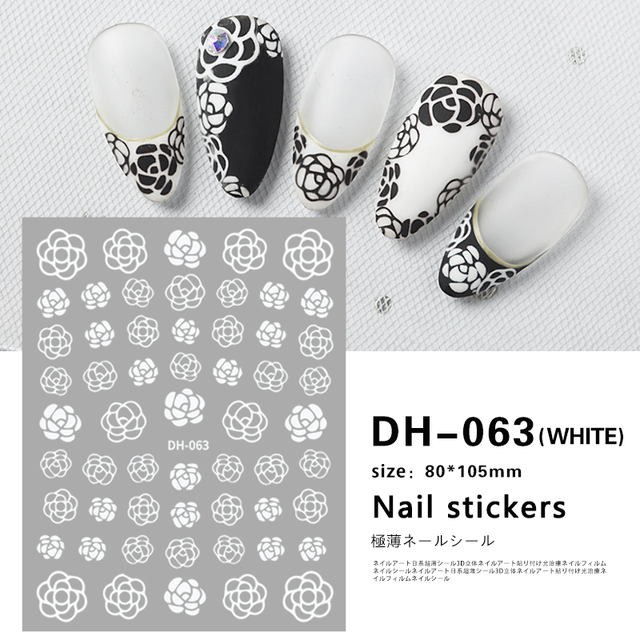 White Flowers Nail Art  Adhesive Stickers for Nails Cute Paper Parts With Avocado Direct Paste Decals Designs Manicure
