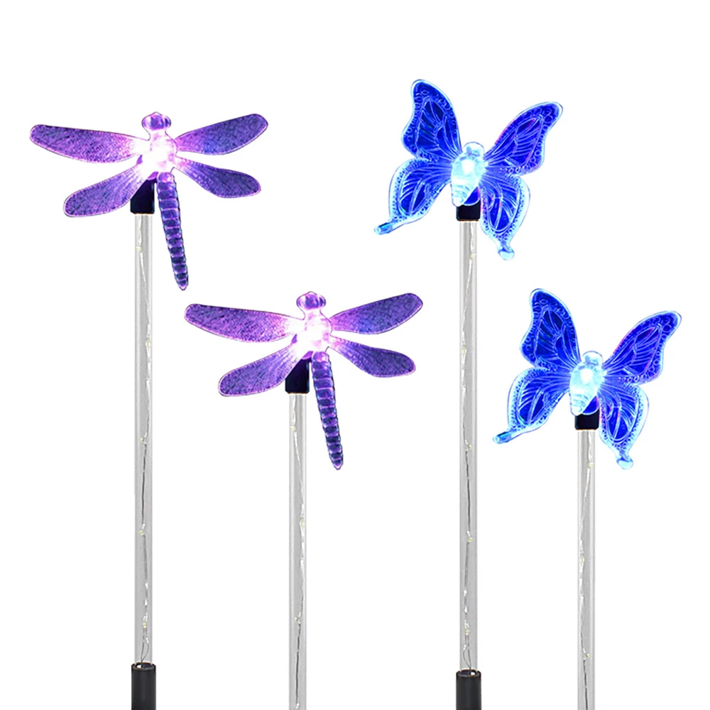 

4 Pack LED Solar Light Color-Changing Butterfly Dragonfly Garden Weddings Family Parties Decor Figurine Light Landscape Lighting