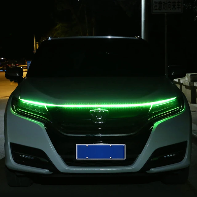 OKEEN 180cm Led Car Hood Lights Strip Universal Engine Hood Guide Decorative Light Bar Auto Headlights Car Daytime Running Light Green