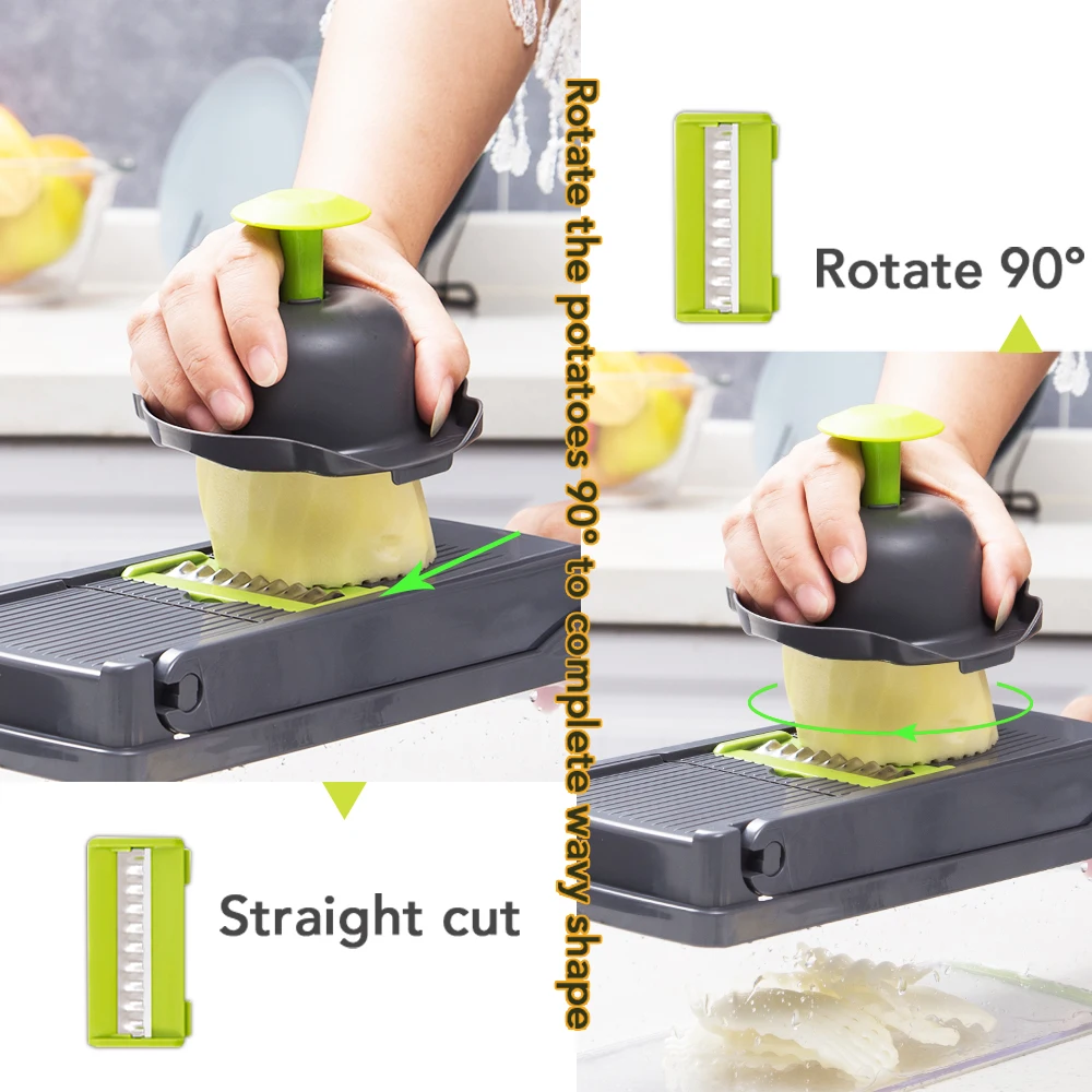 Multifunctional Vegetable Cutter & Slicer Carrot Potato Grater Onion Chopper  9 in 1 with Drain Basket Kitchen Fruit Food Gadgets - AliExpress