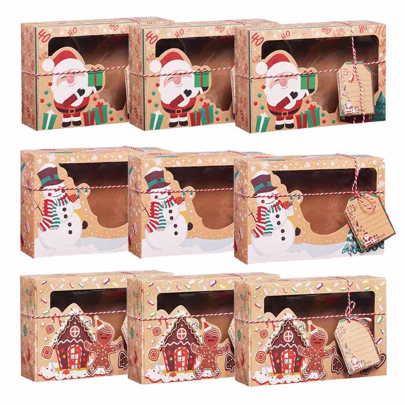 3pcs Merry Christmas Kraft Paper Candy Box Cookie Gift Box Packaging Bag Decor For Home Party Favor New Year Xmas Noel Navidad