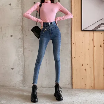 

2019 new fashion Korean fashion design high waist slimming stretch jeans pencil pants