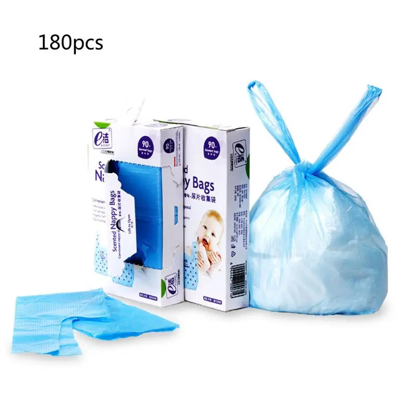 Синий Diaper Rubbish Bag Eco Disposal Nappy Bags With Tie Handles-2 x Packs of 90(Total 180 Disposal Bags - Цвет: Синий