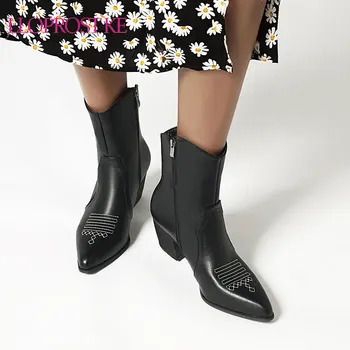 

Lloprost ke Size 34-48 Winter Pointed Toe Ankle Chelsea Boots Women 2020 Black OL Booties Ladies Thick High Heels Shoes Woman