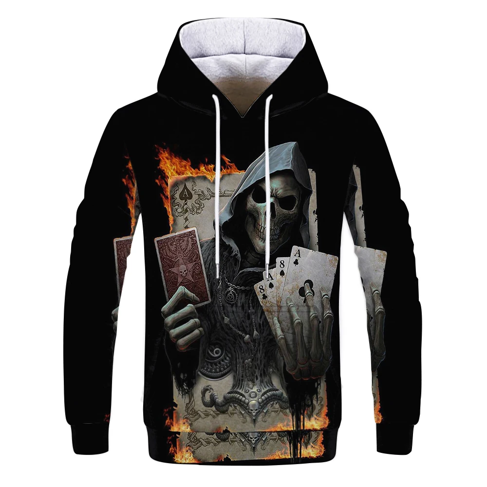 

Fall/Winter Ghost Head Gambler Printed Men's Casual Hoodie Men's Hip Hop Clothing Men's Sweatshirt Made in China