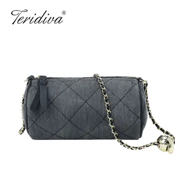 

Small Cylinder Crossbody Bag Nylon Pillow Bag Crossbody Shoulder Bag Women Mini Chain Bags Female Black Plaid