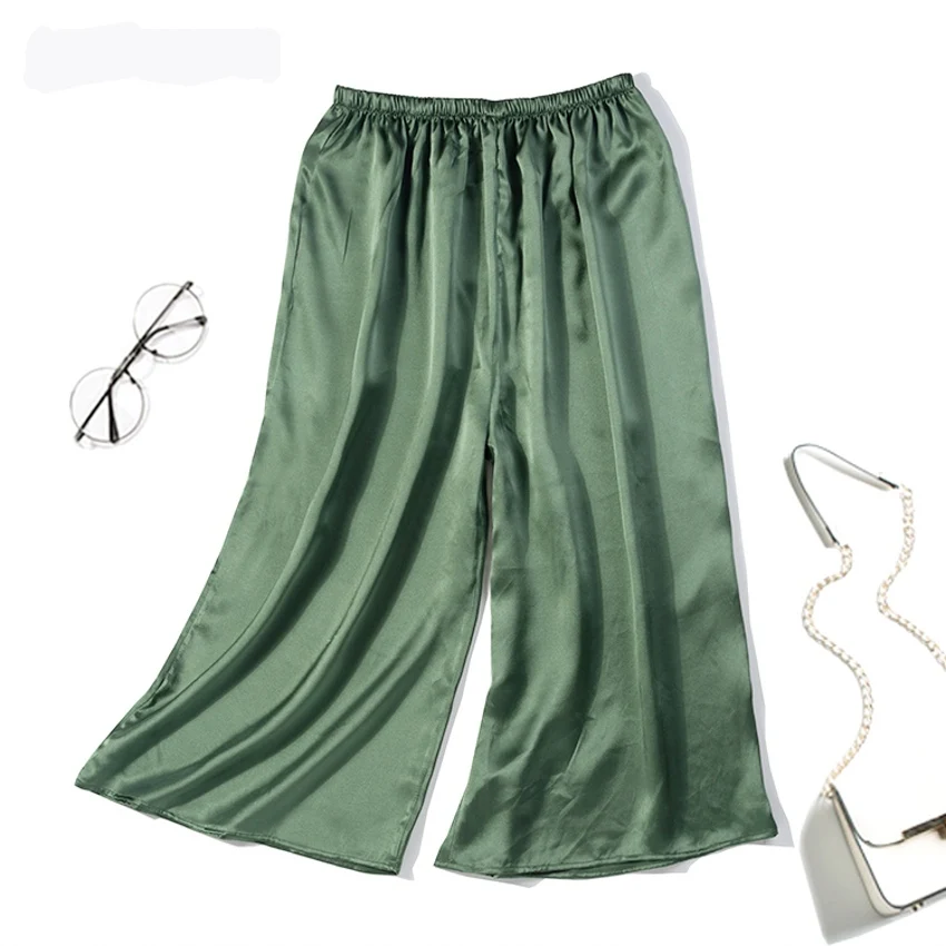 Women's 100% Pure Silk Elastic Waist Capri Pants Trousers Multi Colors one size JN136 Women's 100% Pure Silk Elastic Waist Capri Pants Trousers Multi Colors one size JN136