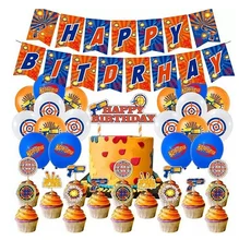 1set Dart War Balloons Nerf Series Blasters Theme Happy Birthday Banner Decoration Dart War Party Fovor Cake Topper Kids Toy