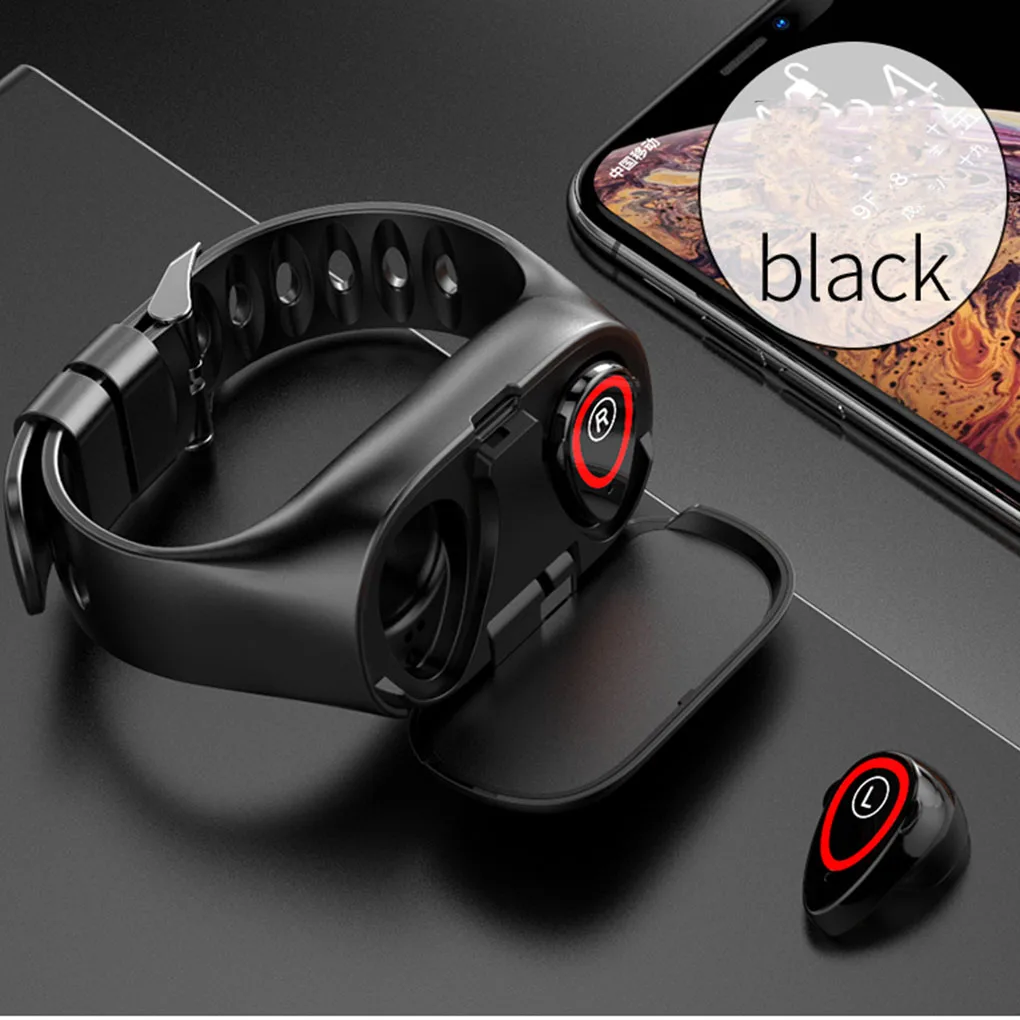 Частота сердечных сокращений крови Давление браслет 2-в-1 Bluetooth 5,0 Фитнес браслет Беспроводной наушники-вкладыши Тип наушников