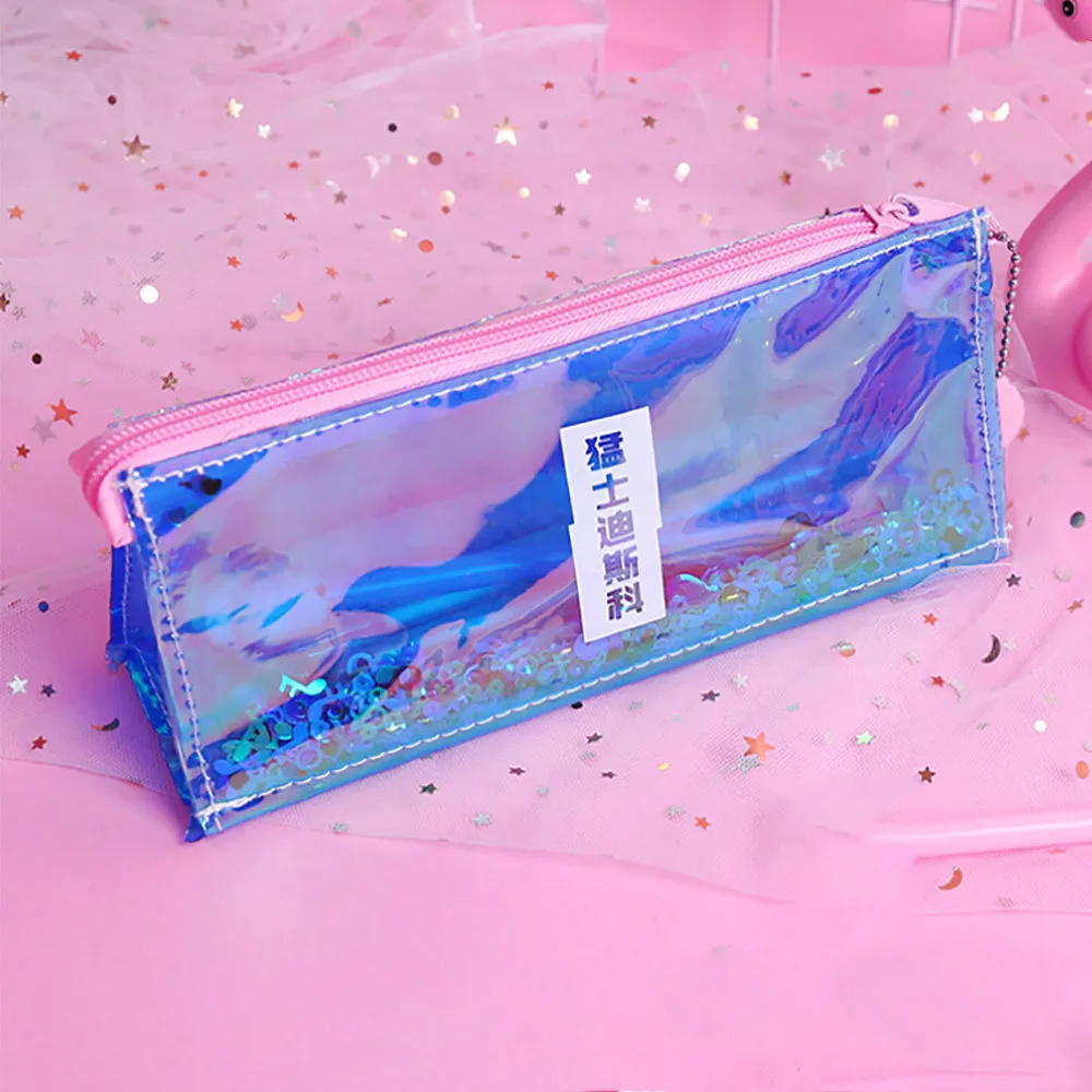 Красочные Канцтовары для женщин Kawaii красочные лазерные прозрачные пеналы косметичка дорожная косметичка большой емкости