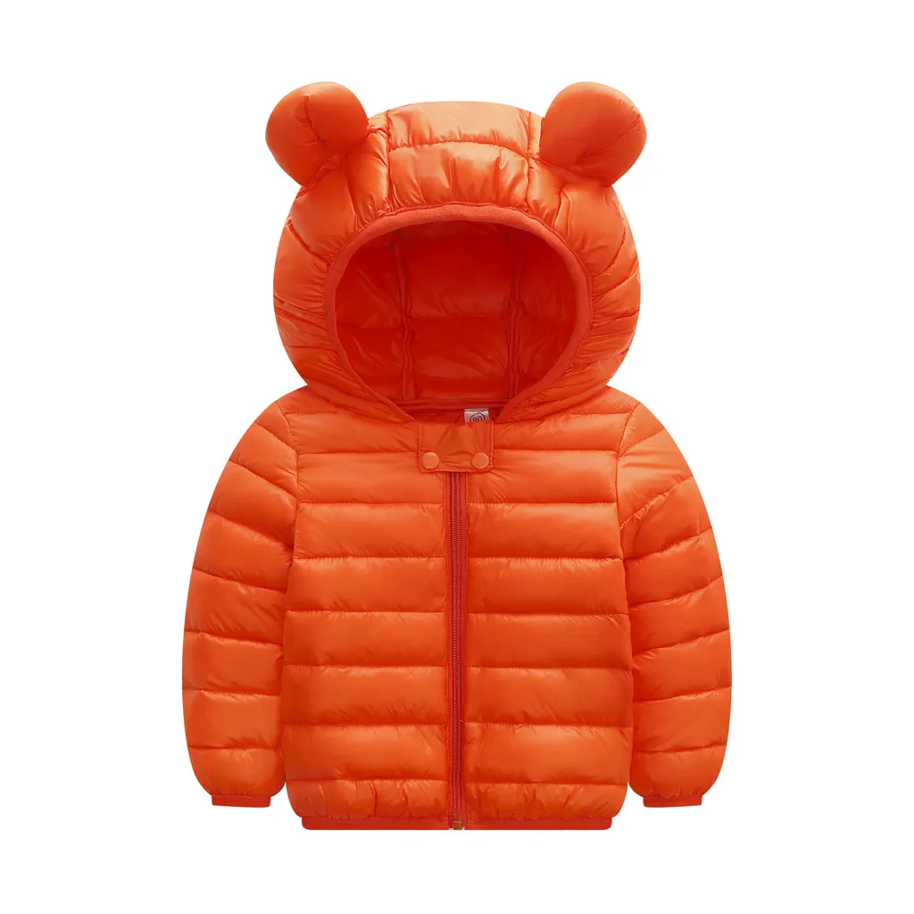 Новая зимняя куртка-пуховик для маленьких девочек детская теплая хлопковая одежда на молнии с ушами для малышей хлопковое пальто с капюшоном для малышей