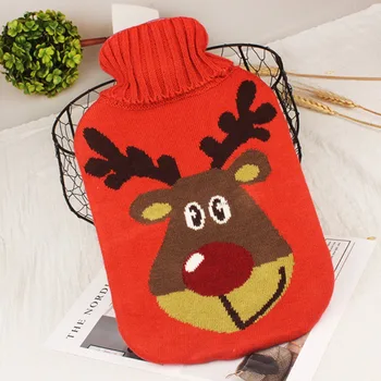 

2 Liter Classic Rubber Hot Water Bottle With Knit Cover Winter Christmas Animal Pattern Hand Warmer For Girl Gifts