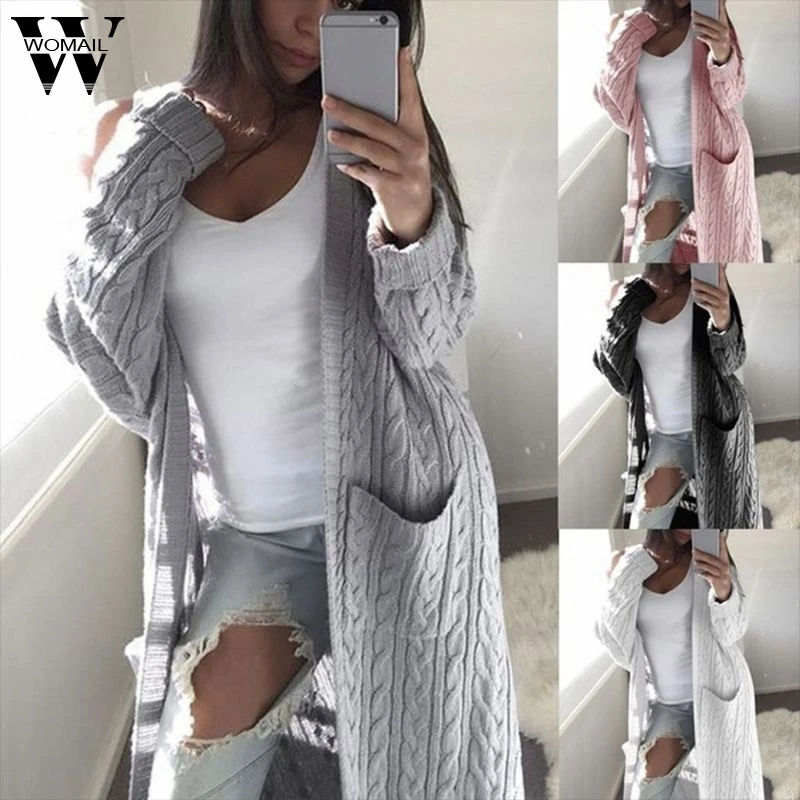 

Womail Long Sweater Coat Women 2019 Fashion Knitted Sweater Autumn Winter Long Sleeve Loose Cardigan Jumper Female Oversize 815