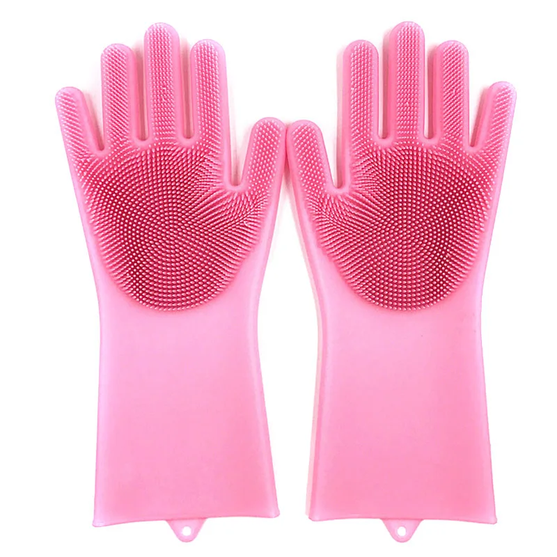 Волшебные перчатки для мытья посуды, силиконовый скруббер, Нескользящие кухонные перчатки для мытья посуды, для домашней уборки, BDF99 - Цвет: Розовый