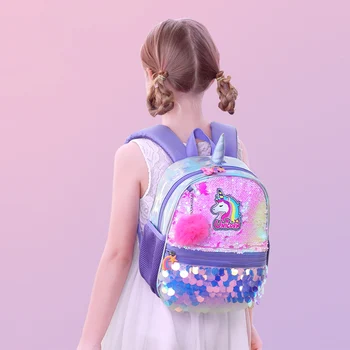 

Sunveno Reversible Sequin Bag Backpack Unicorn Girls School Bags Kindergarten Schoolbag Best Gift for Girls