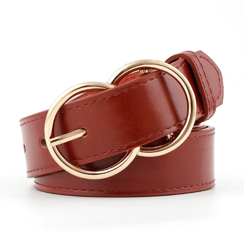 

Fashion Leather Belts for Women Dual Circle Pin Buckle Simple Casual Belts For Jeans Students Strap Female Waistband Wholesale