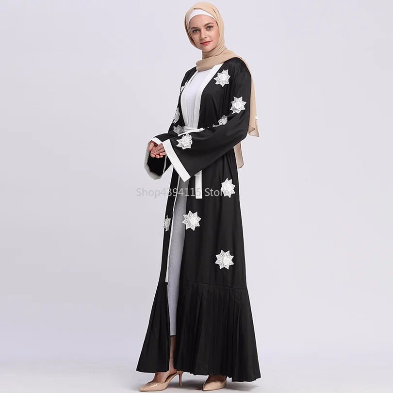 Abaya кардиган Дубайский Мусульманский Длинный плиссированный Жемчуг Цветочный Абая для женщин платье хиджаб Caftan турецкая исламская одежда