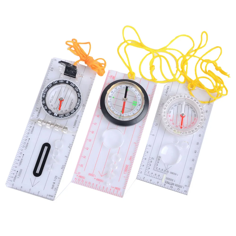 

Professional Map Ruler Drawing Scale Kompas Survival Tool Camping Hiking Pointing Guide Magnifying Glass Compass
