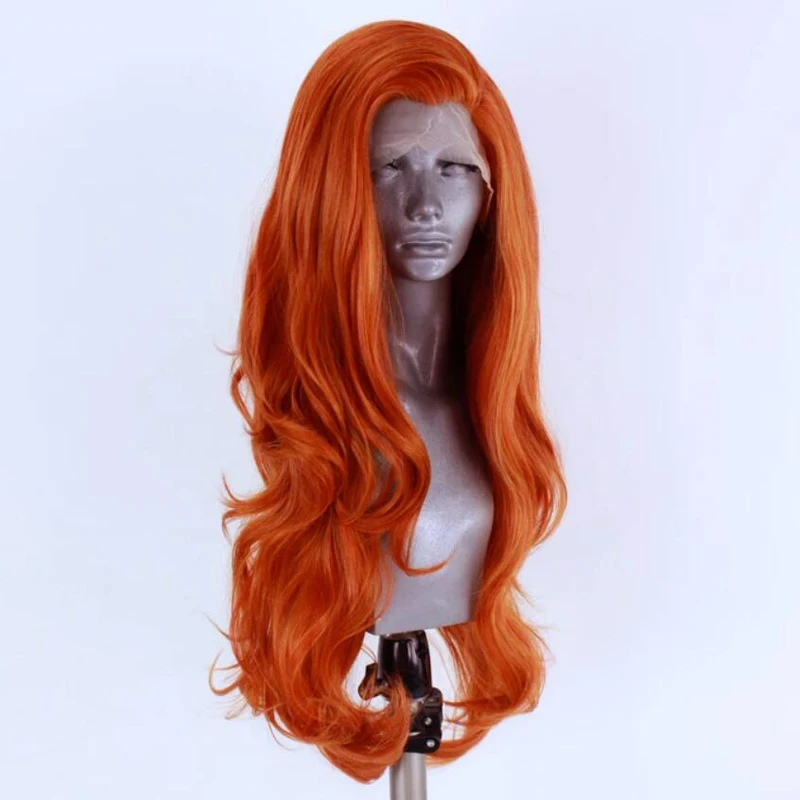 RONGDUOYI Auburn оранжевый высокотемпературные волокна длинные натуральные волнистые волосы Косплей Парик Синтетические Кружева передние парики для женщин боковая часть