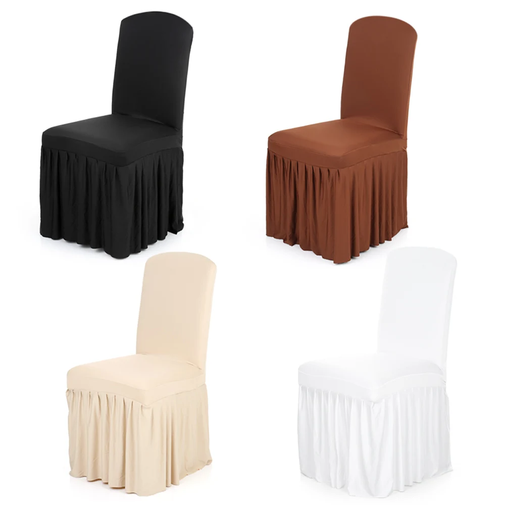 

Pleated Solid Color Ruffled Stretchable Removable Washable Home Dining Chair Cover Spandex Seats Slipcover For Wedding Party