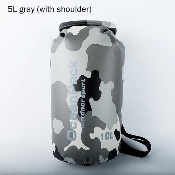 5L gray 5L 10L 20L Ocean Pack Camouflage Waterproof Outdoor Rafting PVC Dry Storage Shoulder Backpack Bag For Swimming Drifting Sports - Цвет: 5L gray