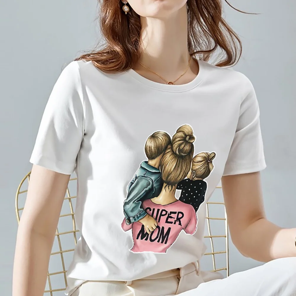 Maglietta Giornaliera Da Donna Di Vendita Calda Cartone Animato Hot Mom Pattern Printing Series O-Neck Casual Basic Fashion Commuter Ladies Slim Top