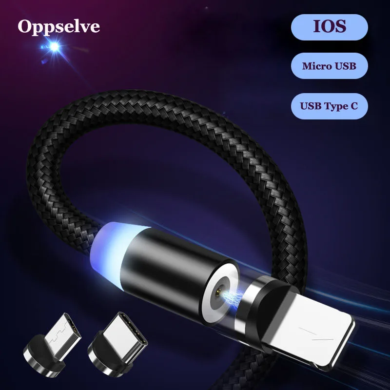 Магнитный зарядный кабель Oppselve Micro USB для iPhone 11 Pro XS XR X 8 7 Huawei Xiaomi магнитный Type C