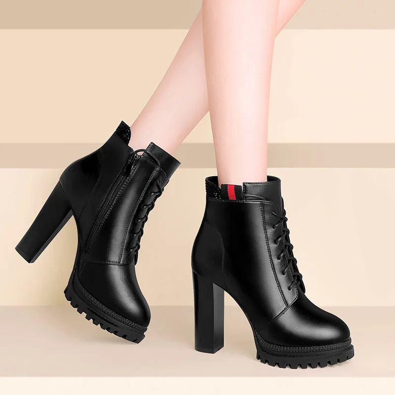 

Thick with High Heels Motorcycle Boots Martin Boots Women's British-Style Short Boots 2019 Autumn And Winter New Style plus Velv