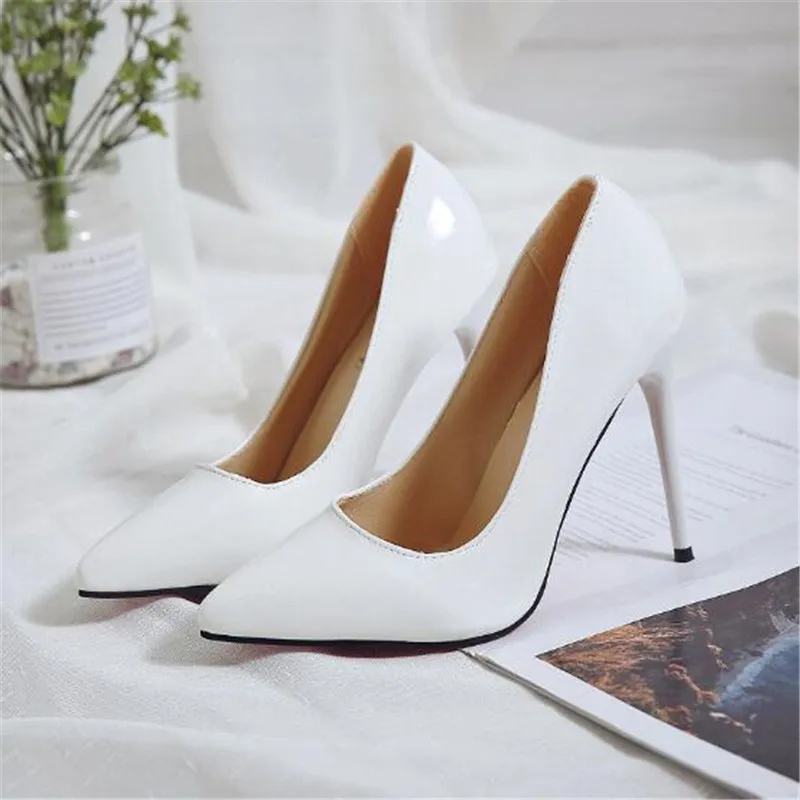 Women Shoes Pointed Toe Pumps Patent Leather Dress High Heels Boat Shoes Plus Size 34-44 Wedding Zapatos Mujer Women High Heels