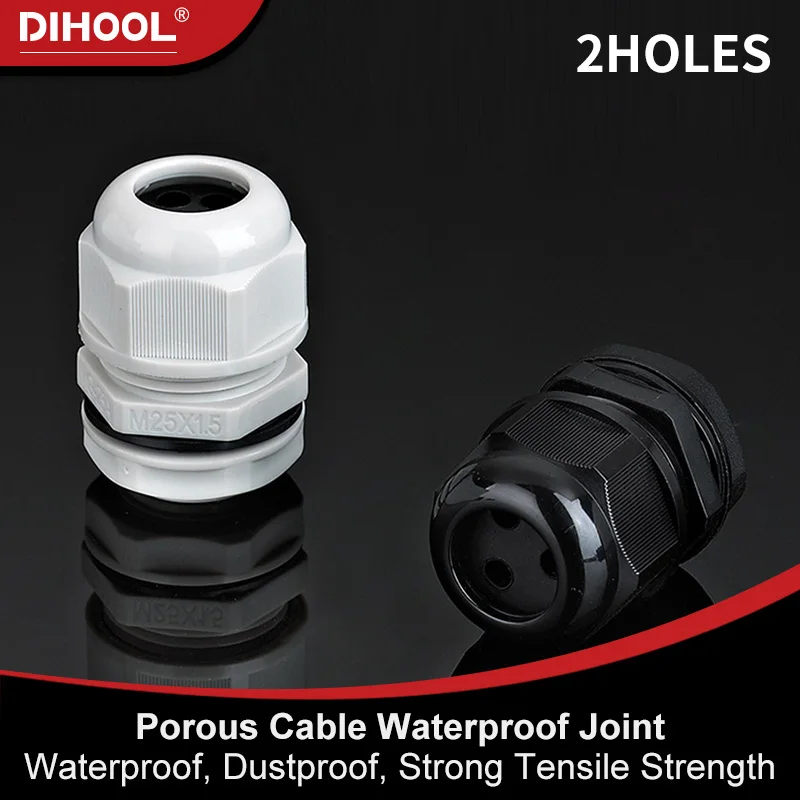 MG Waterproof Cable Glands IP68 Metric White Black 2-Holes Wire Fixing Joint 10PCS Multihole Plastic Seal Locking Connector