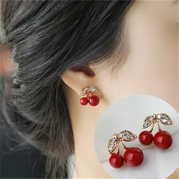 

hot red Cherry earrings eardrop Sweet fruit fresh cherry eardrop female fashion youth beautiful girl students earrings for women
