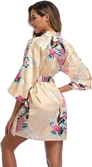 Fashion Satin Robe Female Bathrobe Sexy peignoir femme Silk Kimono Bride Dressing gown sleepwear Night Grow For Women