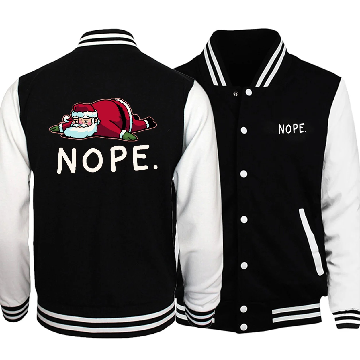 

Santa Claus Nope Baseball uniform Men Merry Christmas Jackets Coats Winter Autumn Fleece Warm Streetwear Harajuku Mens Tracksuit