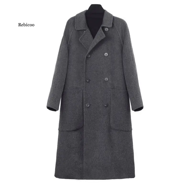 

Женское пальто, повседневное шерстяное длинное пальто, зимнее Модное Длинное Пальто выше колена, плотное шерстяное пальто, женские кашемировые парки, Новинка