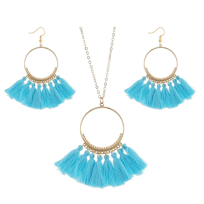 cjh031 Christmas Hoops Tassle Tassel Earrings Necklace Set