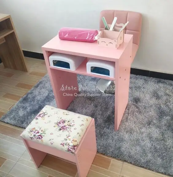 Nordic Simple Solid pink and white Color Durable Single Double Manicure Desk Desk Chair Particle Board 60x40x75cm afbeelding
