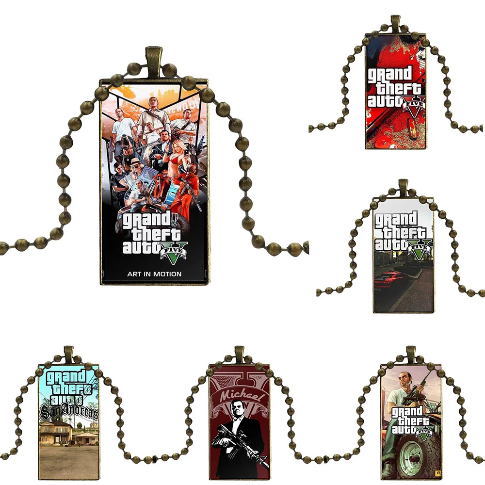 Gta SA Grand Theft Auto 5 V Дизайн Модные Винтажные стекло женские прямоугольное ожерелье с