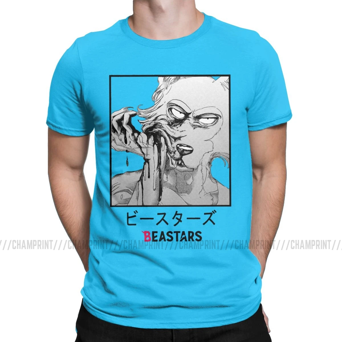 Beastars футболка мужская с животным волком аниме пушистая манга Винтаж хлопок футболки с круглым вырезом футболки с коротким рукавом Одежда большого размера - Цвет: Королевский синий