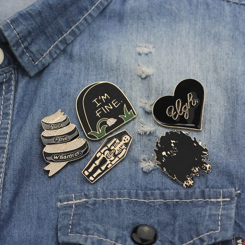 

New European and American funny Brooch Halloween punk tombstone coffin skull ghost bag shirt Brooch accessories man ins style