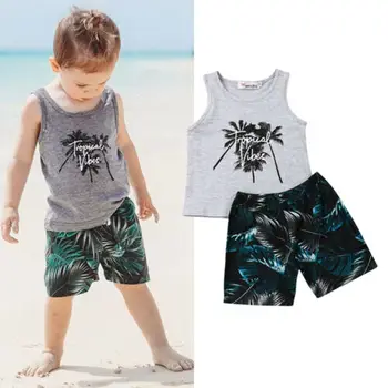 

Pudcoco US Stock 1-6Years Newest Fashion Toddler Baby Clothes Print Sleeveless Vest Tops Short Pants 2PCS Boy Outfit Set