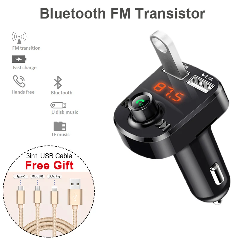 

Universal car kit FM transistor Auto cigarette lighter MP3 player with dual USB ports for smartphone fast charge Bluetooth