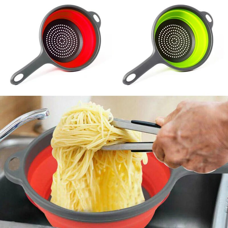 Folding Draining Basket Adjustable Strainer Fruit Dish Rack Kitchen Organizer