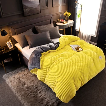 

2020 New Winter Soft Warm Red Yellow Coral Velvet Quilt Bed Cover One Piece Flannel Thickening Warm Duvet Bedding Cover