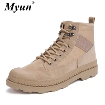 

High Quality Suede+Canvas Autumn Winter Men's Martin Boots Lace Up Men's Desert Boots Round Toe High Top Leather Working Boots